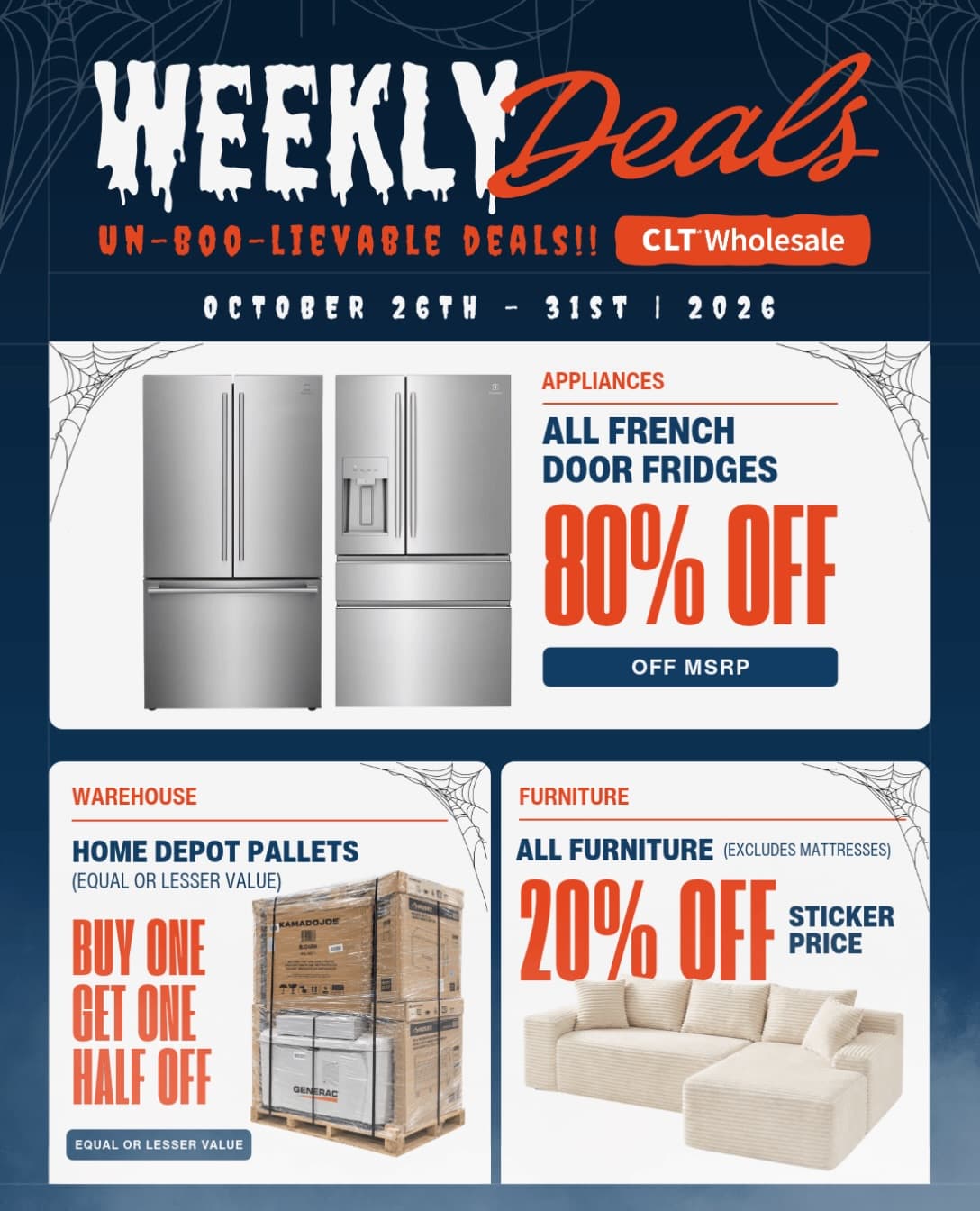 We’re bringing you guys even MORE scary good savings this week! Take a look at these deals! ALL FRENCH DOOR FRIDGES,…